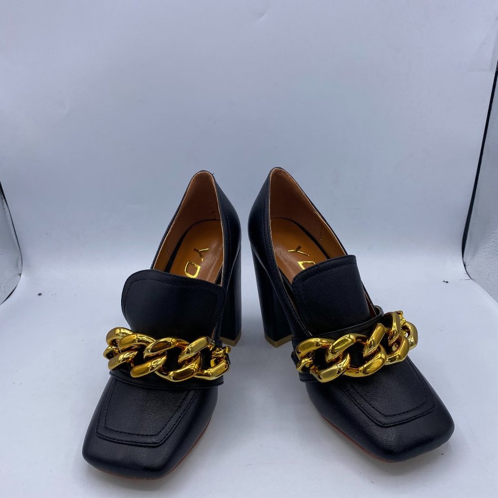 YDN Classic Chunky High Heel Square Toe Loafer Shoes with Buckle